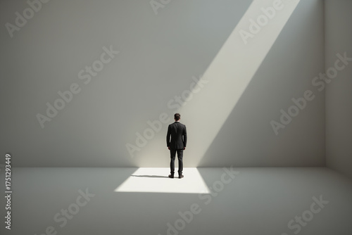 Minimalistic background with man under spotlight
