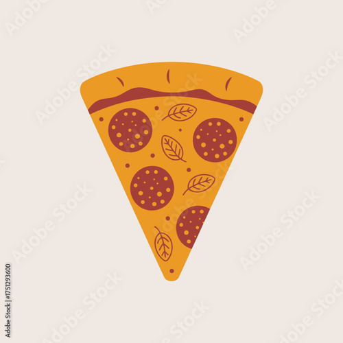 An appetizing pepperoni pizza slice showcases the classic combination of cheese and toppings, capturing the essence of comfort food in a colorful and inviting design.