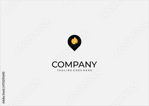 Modern location pin and flame vector logo design, creative yellow fire symbol representing hot place, energy, and activity for tech or map branding