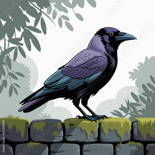 A striking image of a crow perched gracefully, showcasing its unique plumage against a lush, natural backdrop, symbolizing mystery, intelligence, and the beauty of wildlife.
