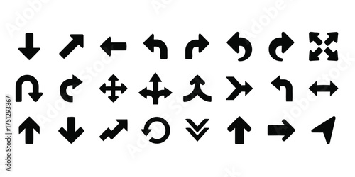 single-headed, circular, indicating, pointer, wide, movement, expansion, contraction, includes, grid, illustration, (813), silhouette, curve, symbol, u-turn, curved, collection, white, design, left, i