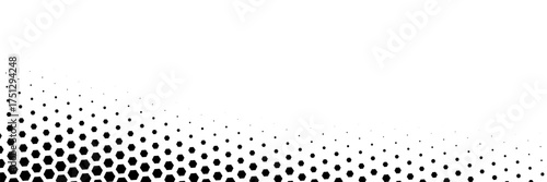 Hexagon halftone gradient texture. Abstract black and white spotted grunge background. Geometric retro tech wallpaper. Fading wavy hexagonal pattern backdrop. Vector vanishing honeycomb grunge overlay