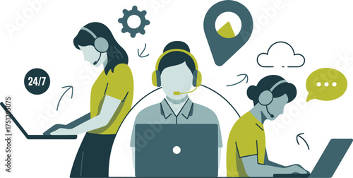 Customer service support hotline agents team