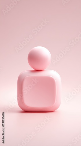 Pink perfume bottle on a pink background, minimalist design.