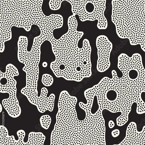 Vector seamless pattern. Free form organic shapes. Stylish structure of natural dotted spots. Hand drawn abstract background. Can be used as swatch in Illustrator. Monochrome creative print.