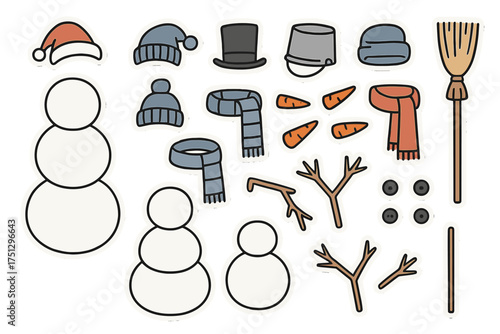 Snowman accessories and parts for winter decoration illustration  