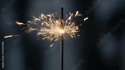 Sparkler Emitting Golden Sparks and Light Trails on a Dark Blurred Background with Bokeh Effects