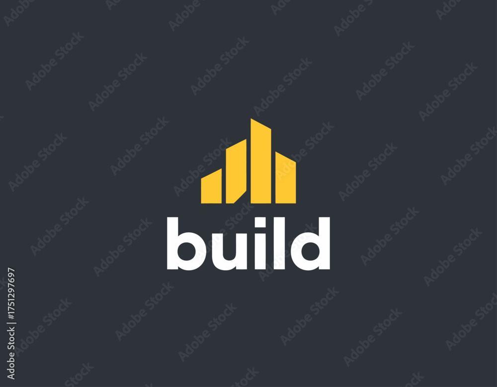 Fototapeta premium This striking build logo features geometric shapes indicating growth and stability in construction, ideal for companies in real estate, architecture or building sectors.