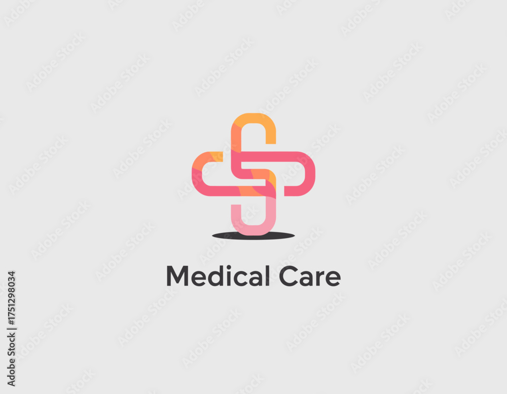 Obraz premium This stylish medical care logo features an abstract plus sign with vibrant colors, representing health and wellness, making it a perfect fit for healthcare branding projects.