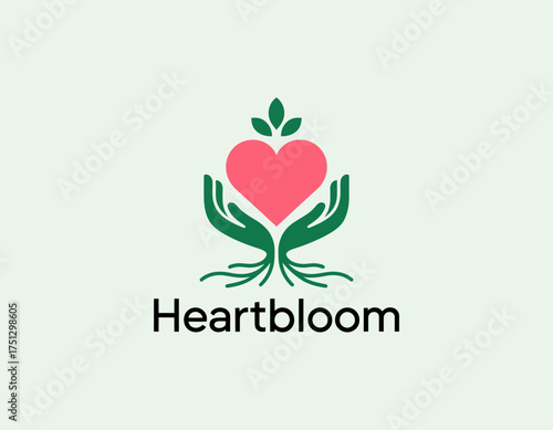 This logo represents love and nurturing qualities through a heart and plant motif, offering a warm and inviting image for wellness and organic brands.