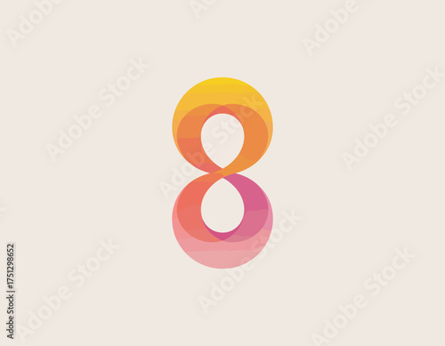 A vibrant, stylized number eight logo combines warm colors to create a modern and energetic visual that symbolizes infinity and continuous growth.