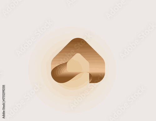 This image depicts a stylized house icon fashioned from bronze, featuring smooth curves that impart a sense of warmth and welcoming, suitable for real estate branding.