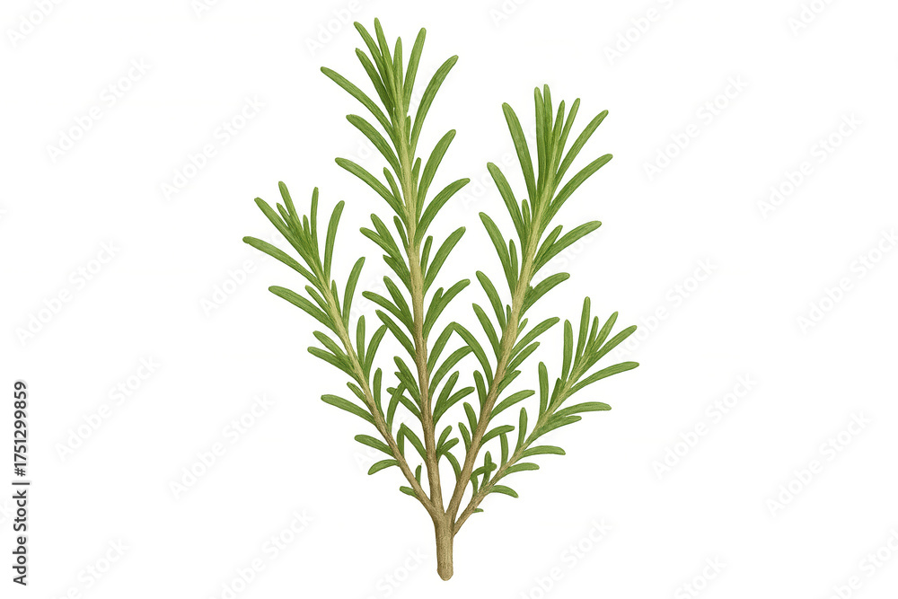 Fototapeta premium Rosemary sprig showing green leaves, a fresh herb for cooking, food flavoring, and botanical garnish, transparent background