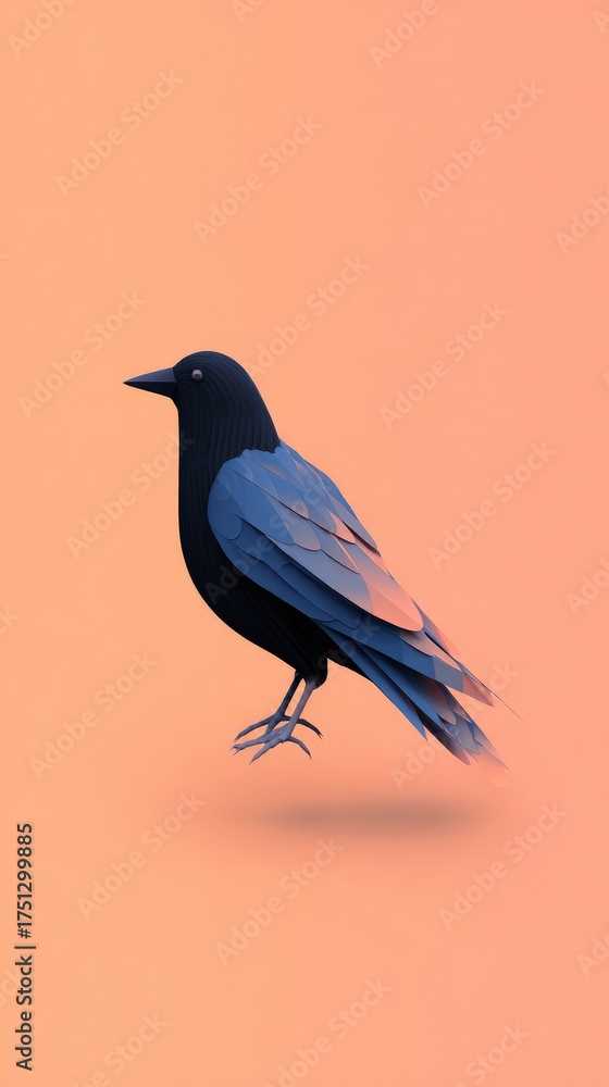 Obraz premium Raven Perched Against Peach Background - A Striking Portrait.