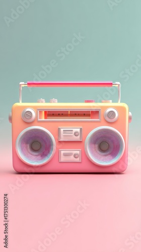 Retro Radio Boombox in Pastel Colors on Pink Surface.