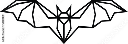 Abstract geometric bat outline icon with sharp, angular wings, modern black vector 