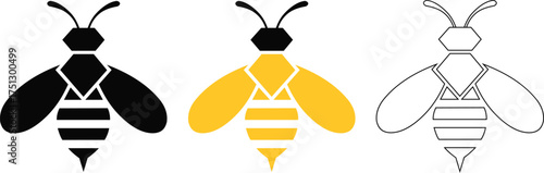 Geometric bee icon set, modern vector symbol for honey, nature, insect
