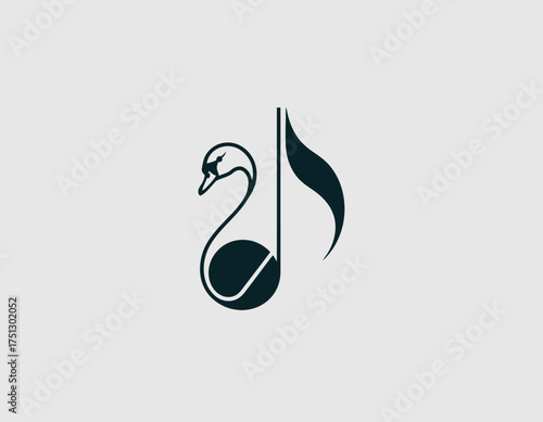 This sophisticated image features an elegant blend of a swan intertwined with a musical note, symbolizing grace, art, and harmony in a monochromatic style, perfect for artistic themes.