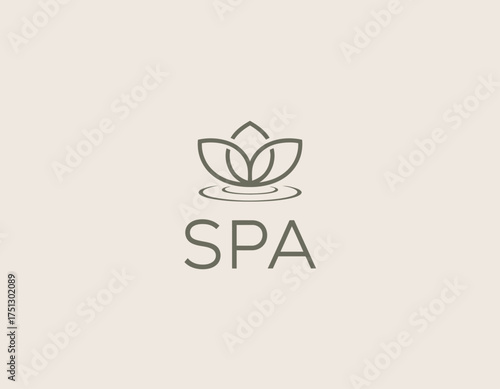 The spa logo harmonizes nature and relaxation with sleek leaf designs over water ripples, invoking a sense of tranquility and a serene atmosphere for wellness services.