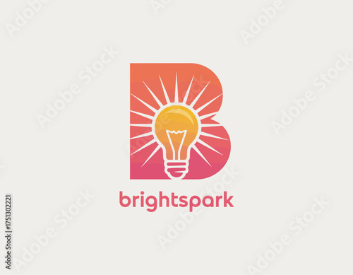 This logo showcases a bold letter 'B' combined with a bright bulb design, radiating sunlight, representing ideas and innovation for dynamic creative ventures.