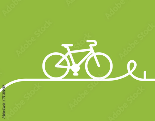 The image displays a minimalist bicycle icon rendered in white against a vibrant green background, emphasizing transportation, sustainability, and an active lifestyle.