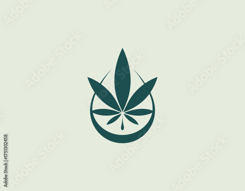 A refined cannabis leaf illustration, set within a subtle drop shape, symbolizing wellness, nature, and modern lifestyles with a clean and minimal artistic approach.