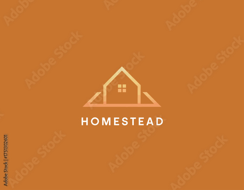 A minimalist homestead logo that captures the essence of cozy and welcoming living spaces through a simple house silhouette and calm warm colors.
