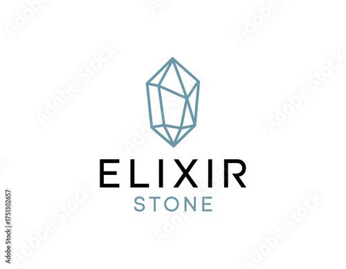 The Elixir Stone logo showcases an elegant crystal shape in gradient colors, symbolizing beauty and uniqueness in the realm of stones and minerals.