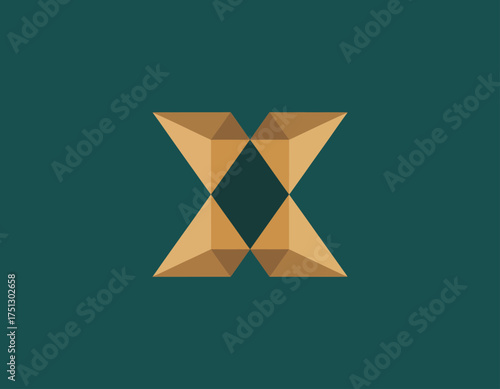 A stylized logo featuring geometric golden shapes arranged in an x formation, suggesting luxury, sophistication, and modernity, perfect for high-end brands.