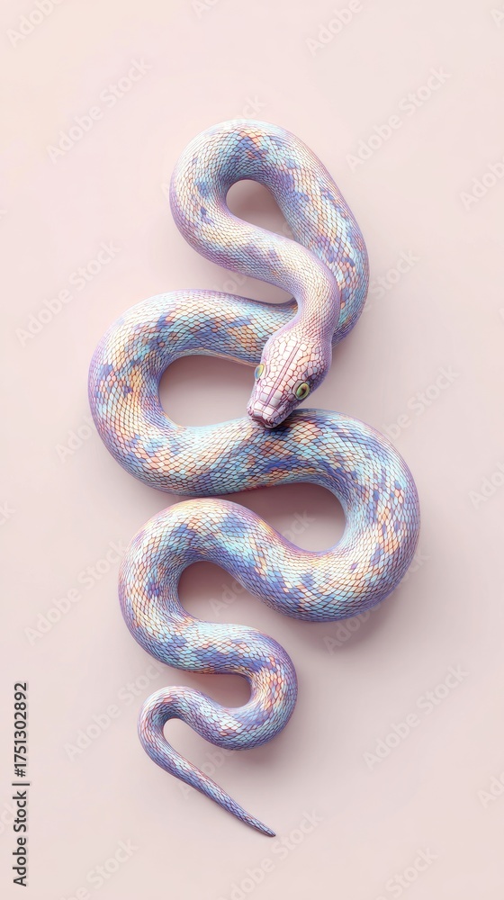 Obraz premium Serpentine Pastel Snake on Pink Background.