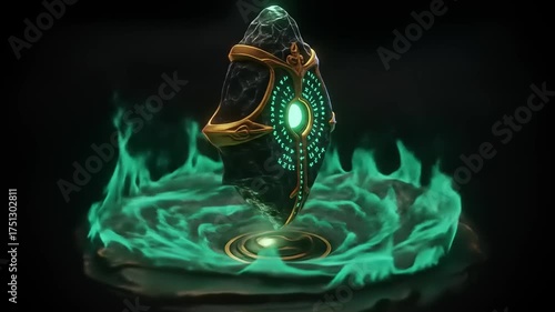 Mystical crystal with glowing aura in dark setting
