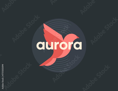 Featuring a stylized bird in vibrant colors, this logo design surrounds itself with circular elements, symbolizing freedom, exploration, and creativity in branding.