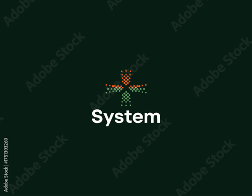 This logo combines simple geometric shapes with a cross design, embodying healthcare, organization, and unity, suitable for systems-focused or health-related businesses.