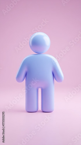 Simple Blue Figure Standing on Pink Background.