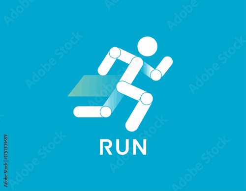 A minimalist image of a dynamic running figure with clear lines and motion effects, symbolizing energy, activity, and the pursuit of fitness or athletic excellence in design.