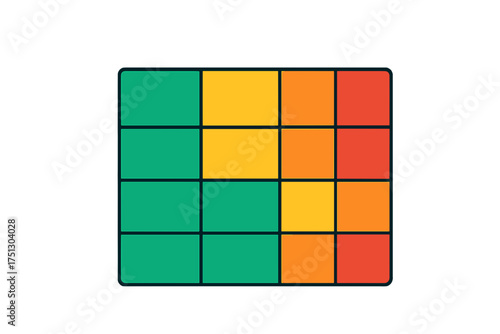 Colorful grid pattern with green, yellow, orange, and red squares risk matrix