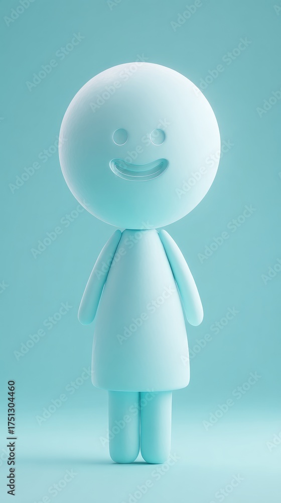 Obraz premium Smiling Figure in Blue - A Minimalist Illustration.
