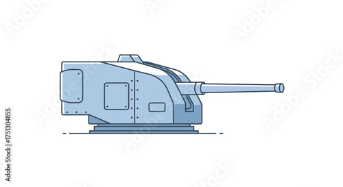 Stylized Naval Artillery Gun Turret Illustration in Light Blue.