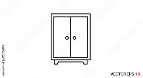 Simple Black Outline Illustration of a Closed Wardrobe Cabinet.