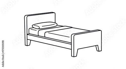 Simple Line Art Illustration of a Bed with Pillow and Bedding.