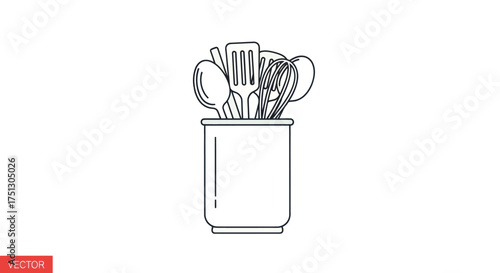 Collection of Kitchen Utensils in a Cylindrical Holder.