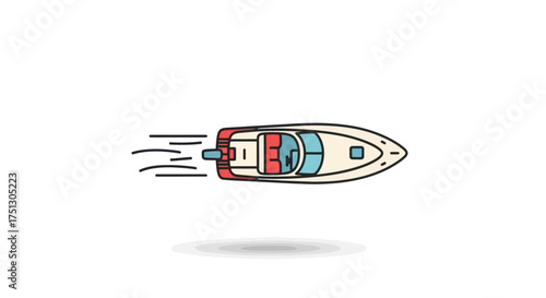 Colorful Cartoon Speedboat with Detailed Interior and Motion Lines.