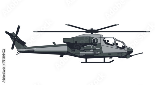Modern Military Helicopter with Rotor Blades and Tail Rotor.