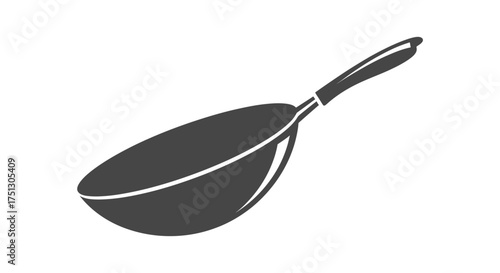 Black Wok Pan with Long Handle for Cooking.