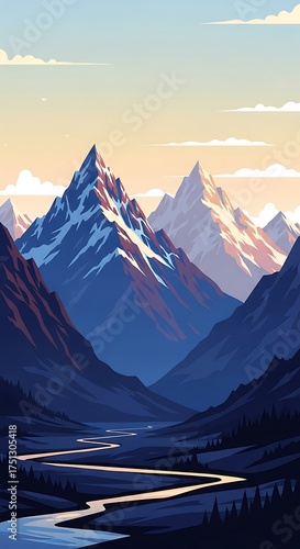 Majestic Mountain Vista - A Serene Landscape Painting.