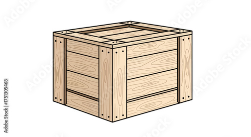 Simple Wooden Crate Illustration with Horizontal Slats and Corner Braces.