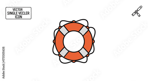 Orange and White Lifebuoy with Black Outline Safety Equipment.