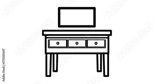 Simple Line Art Icon of a Dresser with Mirror.