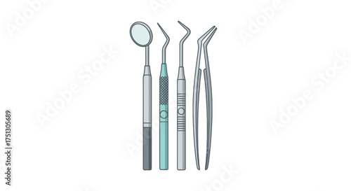 Assorted Dental Instruments: Mirror Probes and Forceps.