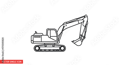 Excavator Line Art: Detailed Construction Vehicle Outline.